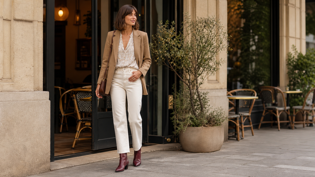 Look bohème urbain sans cliché avec des santiags bordeaux