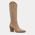 Santiag mi-haute camel Daim Synthétique Femme - Broderies florales, bout pointu