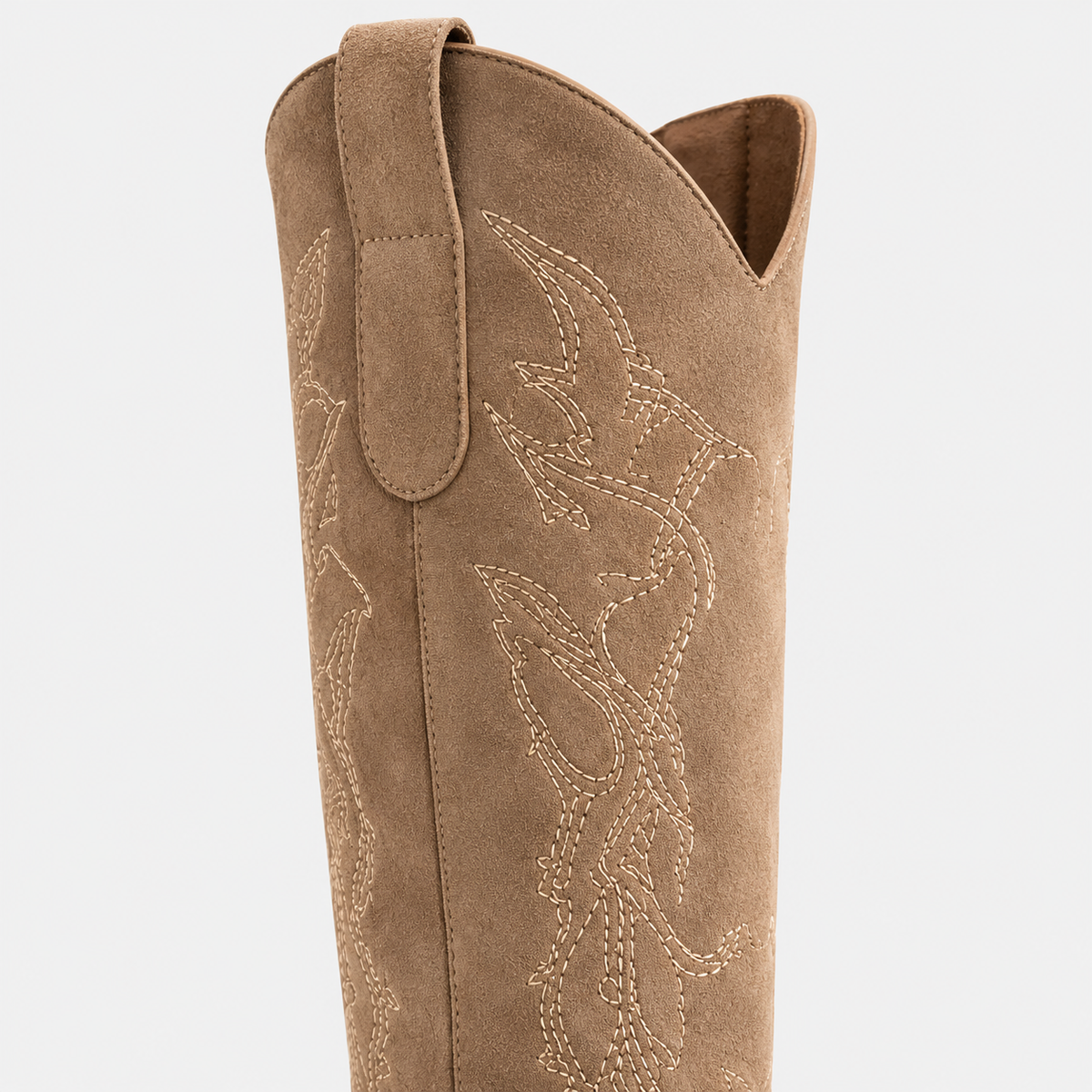 Santiag mi-haute camel Daim Synthétique Femme - Broderies florales, bout pointu