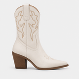 Santiag mi-haute blanc Simili Cuir Femme - Broderies géométriques