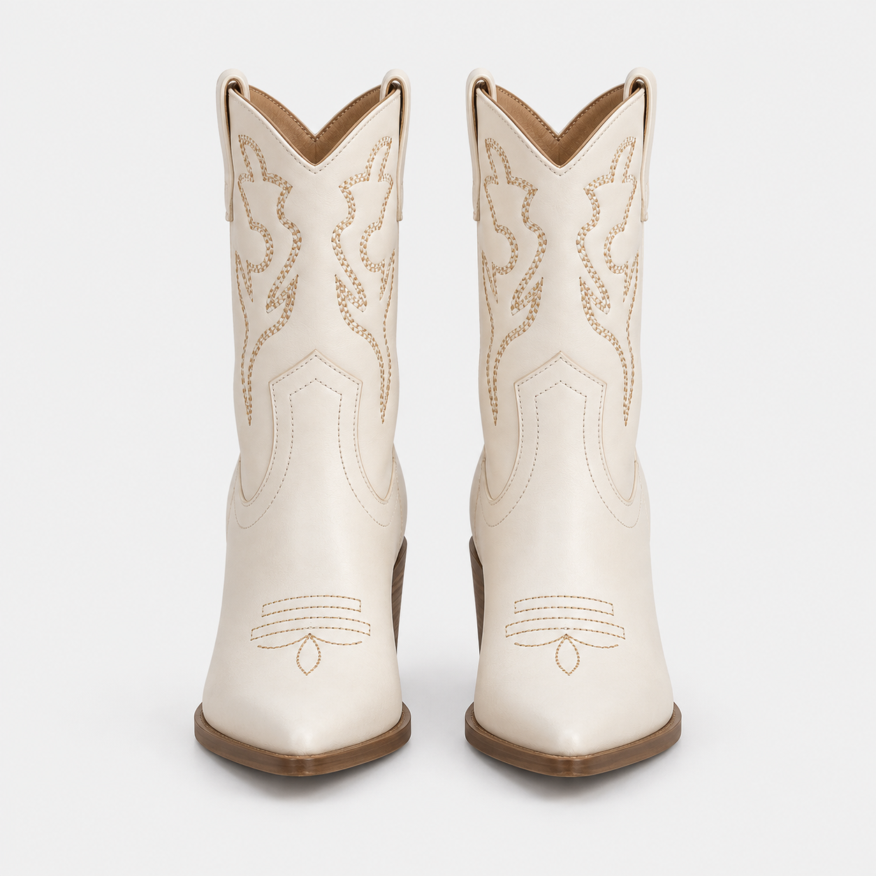Santiag mi-haute blanc Simili Cuir Femme - Broderies géométriques