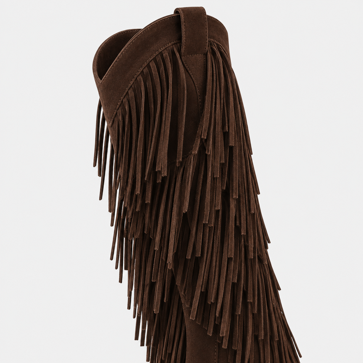 Santiag haute marron foncé Daim Femme - Franges, style cowboy