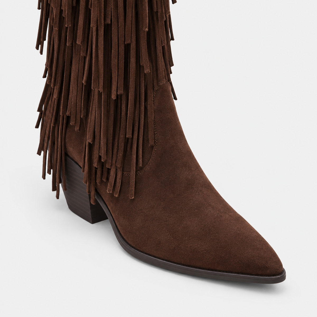 Santiag haute marron foncé Daim Femme - Franges, style cowboy