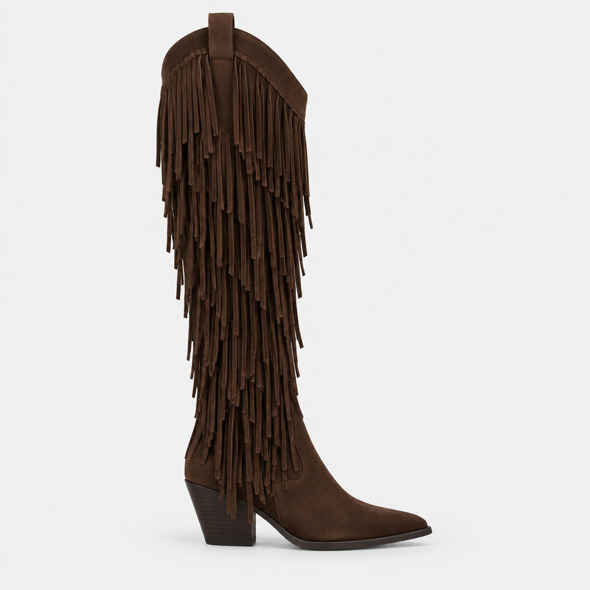 Santiag haute marron foncé Daim Femme - Franges, style cowboy