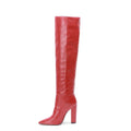 Botte haute rouge Daim Synthétique Femme - Cuissarde, talon bloc