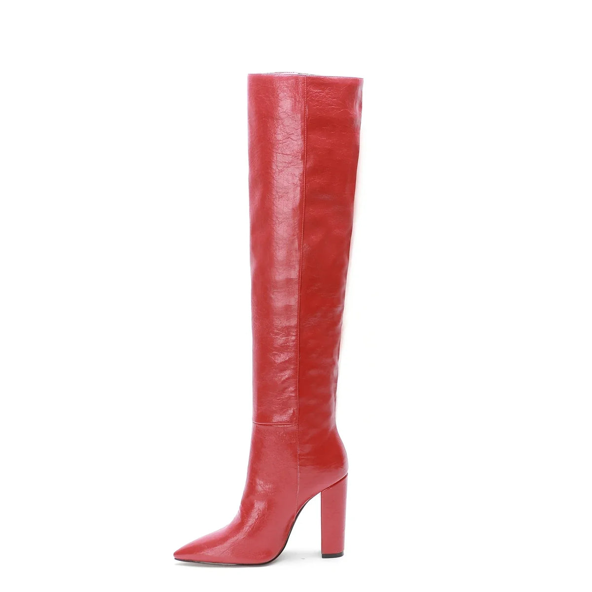 Botte haute rouge Daim Synthétique Femme - Cuissarde, talon bloc