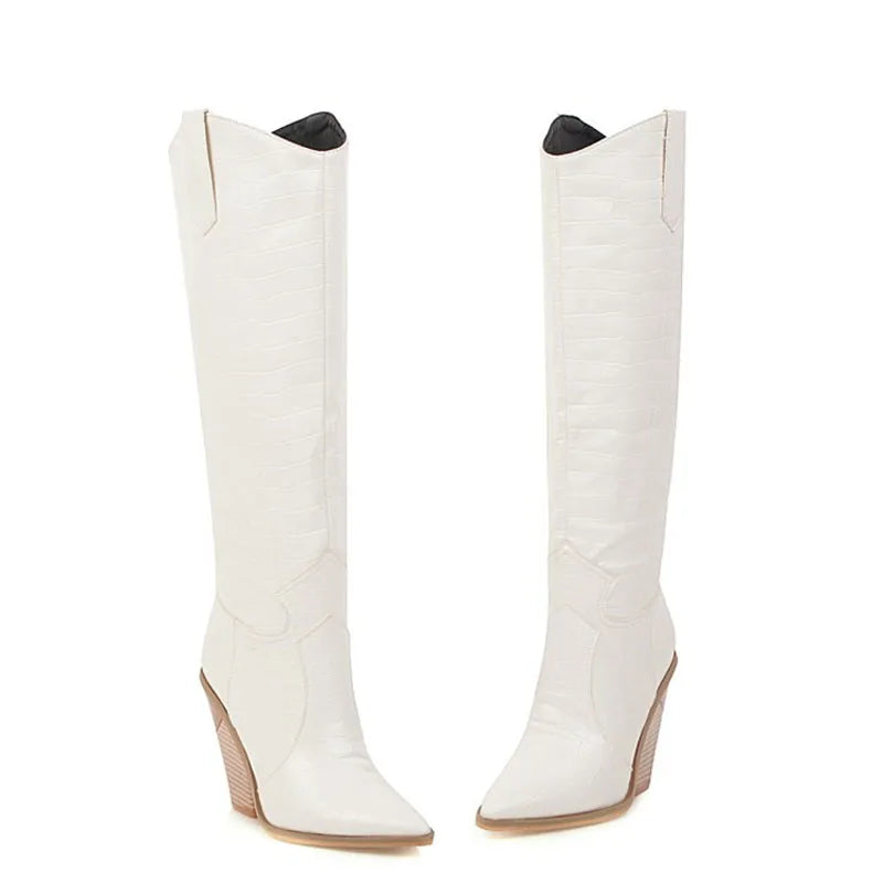Santiag haute blanc Synthétique Femme - Talon compensé, motif python