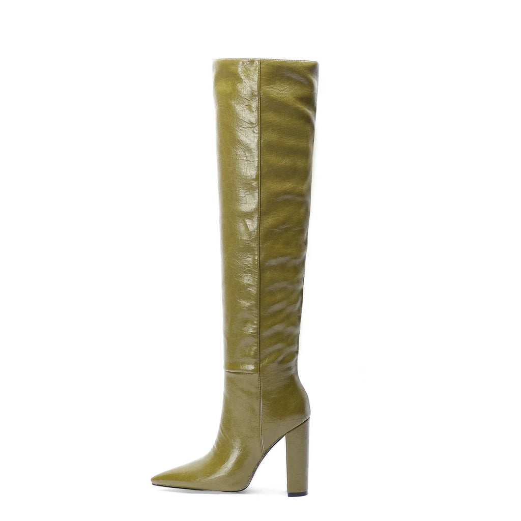 Botte haute vert Daim Synthétique Femme - Bout pointu