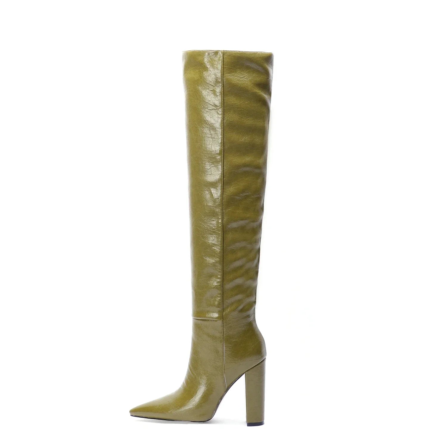 Botte haute vert Daim Synthétique Femme - Bout pointu