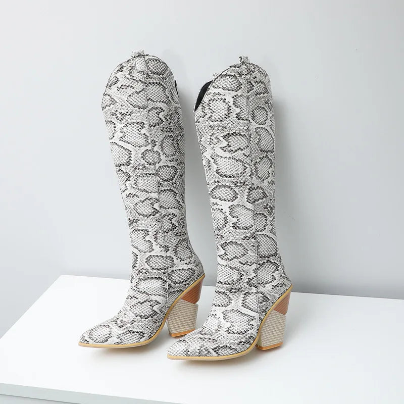 Santiag mi-haute gris Daim Femme - Motif serpent