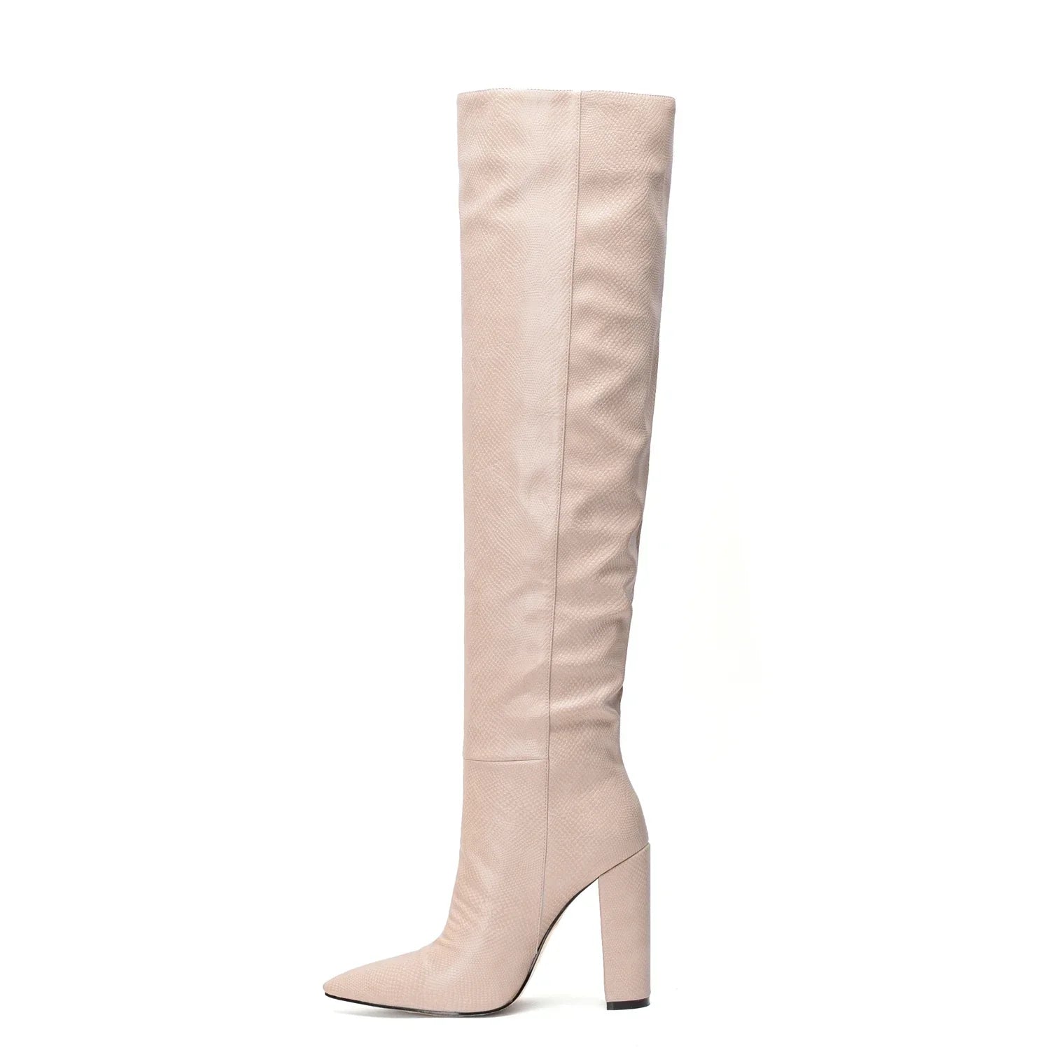 Botte haute beige Daim Synthétique Femme - Talon carré