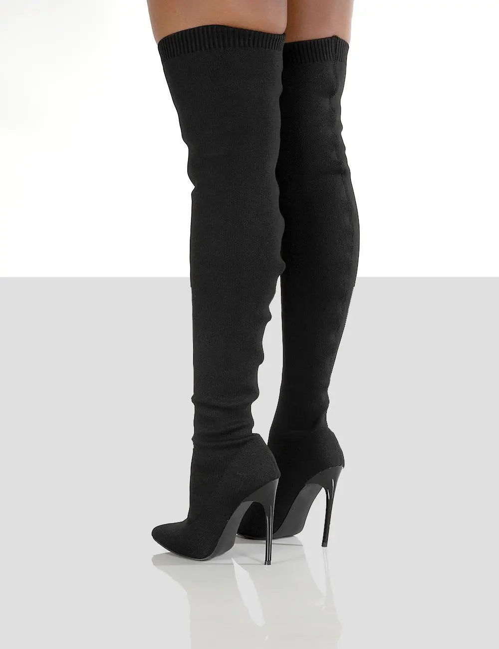 Botte haute noir Synthétique Femme - Cuissarde mate, talon aiguille