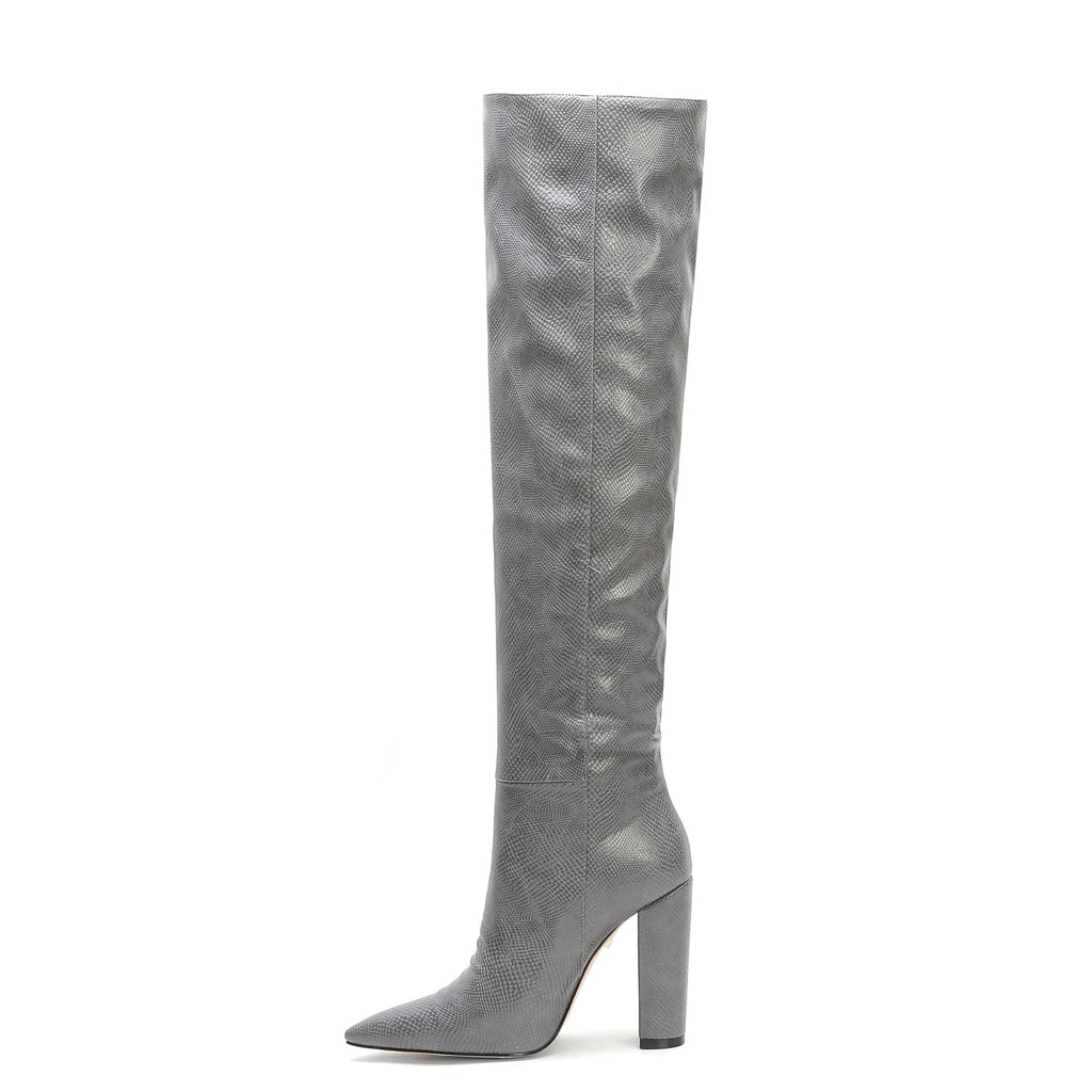 Santiag haute gris Daim Synthétique Femme - Effet python
