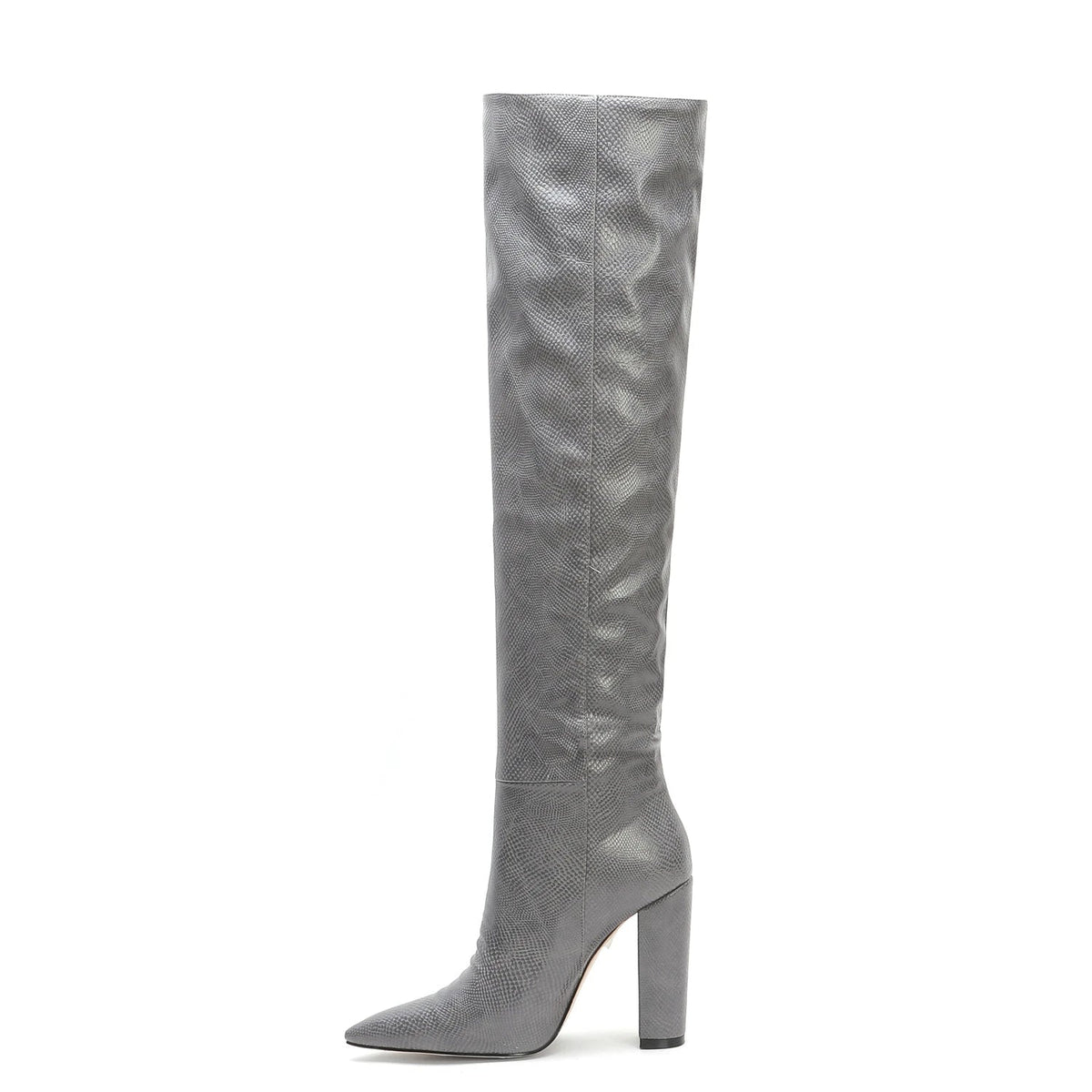 Santiag haute gris Daim Synthétique Femme - Effet python
