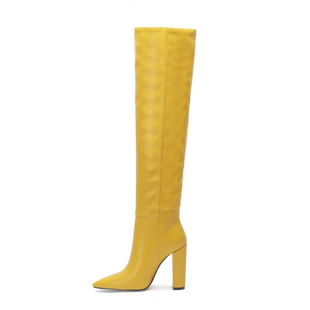 Botte haute jaune Daim Synthétique Femme - Jaune vif