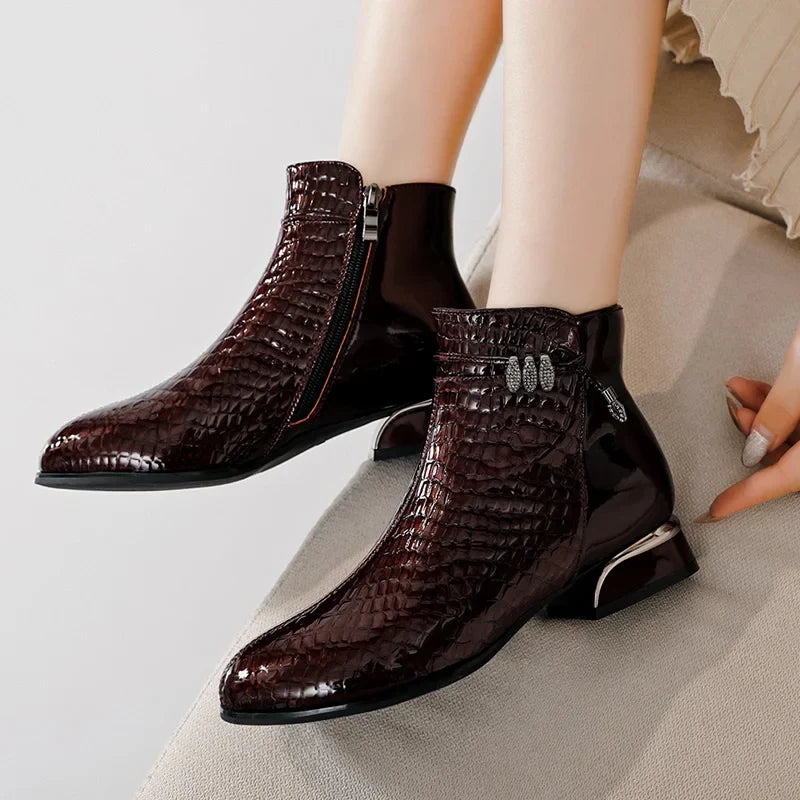 Bottine à talon marron foncé Cuir Femme - Python, talon métallique