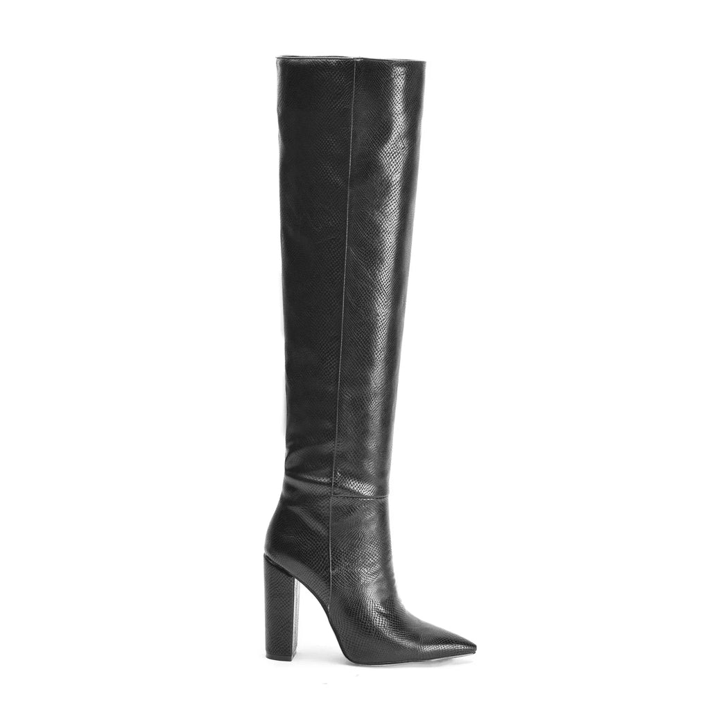 Botte haute noir Daim Synthétique Femme - Aspect python, style western