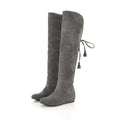 Botte haute gris Daim Femme - Lacets arrière à pompons