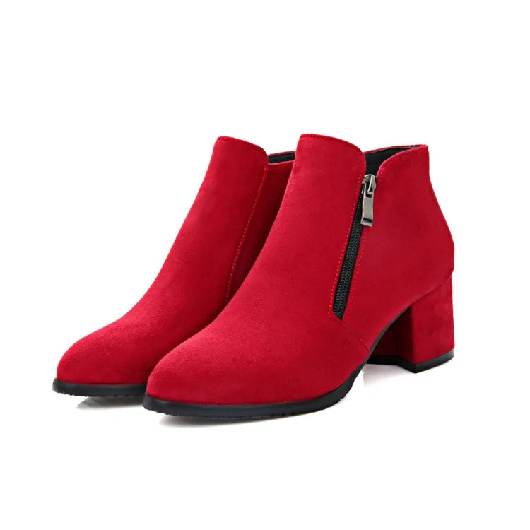 Bottine rouge Daim Synthétique Femme - Talon carré