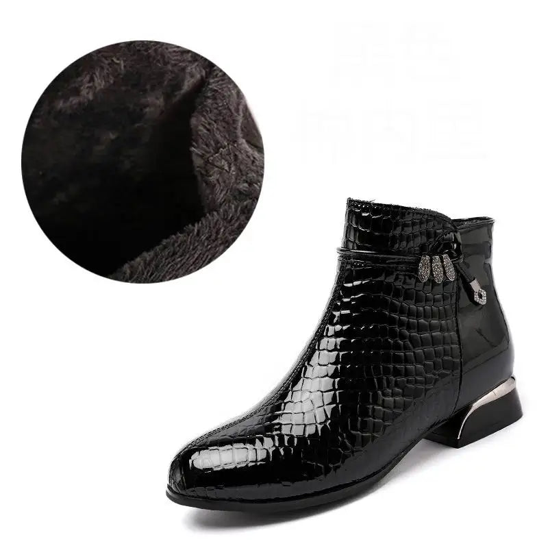 Bottine à talon noir Cuir Femme - Crocodile, nœud