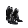 Santiag haute noir Simili Cuir Femme - Franges, clous