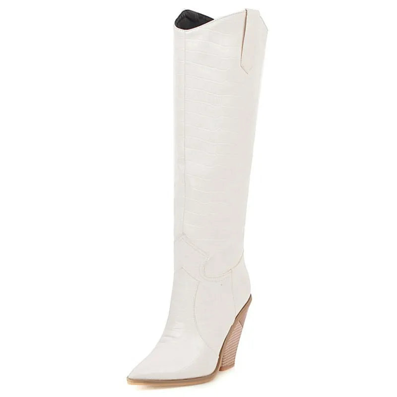 Santiag haute blanc Synthétique Femme - Talon compensé, motif python