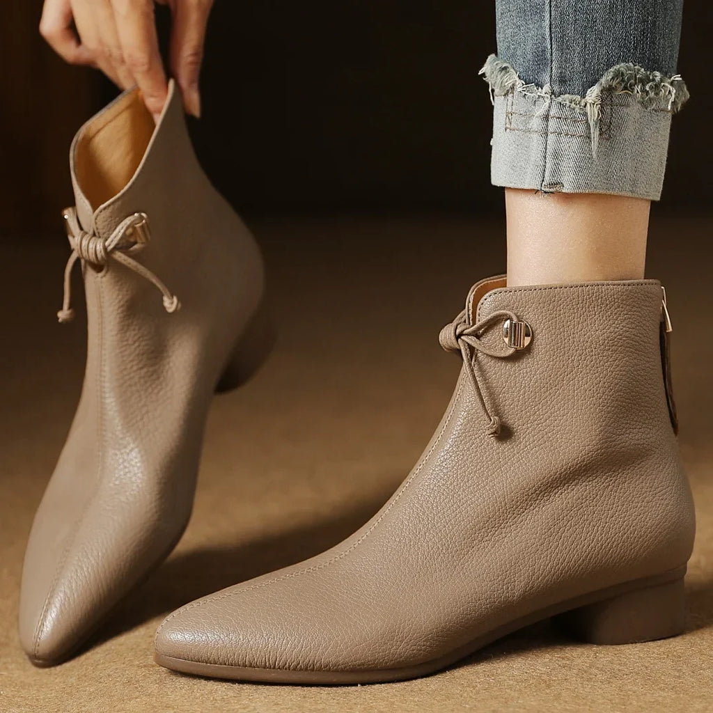 Bottine à talon marron clair Cuir Femme - Cuir grainé