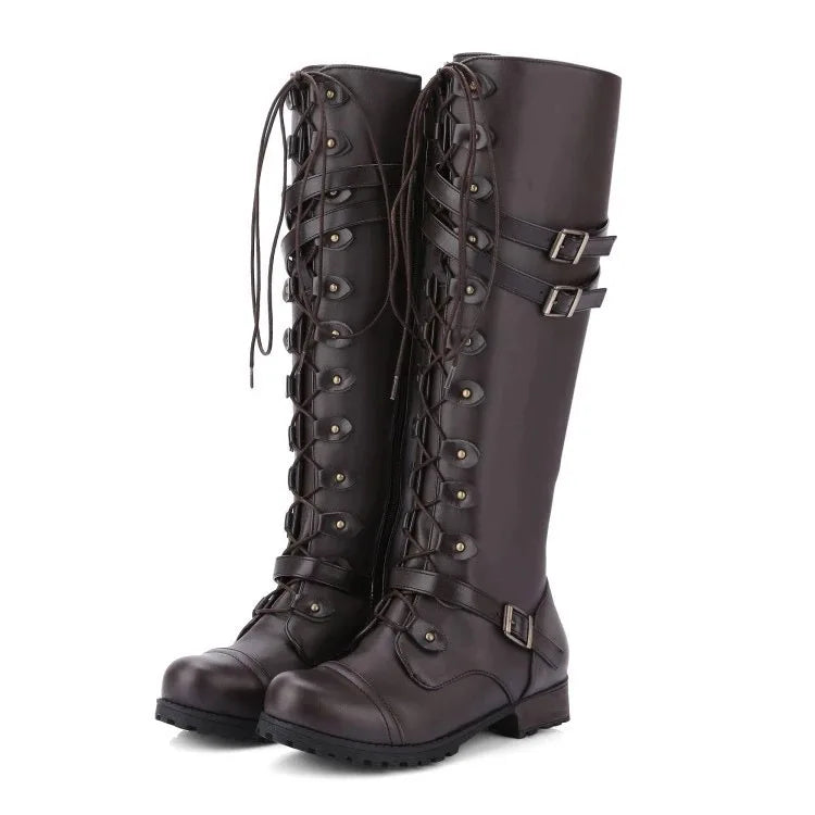 Botte haute marron foncé Synthétique Femme - Style militaire