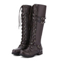 Botte haute marron foncé Synthétique Femme - Style militaire