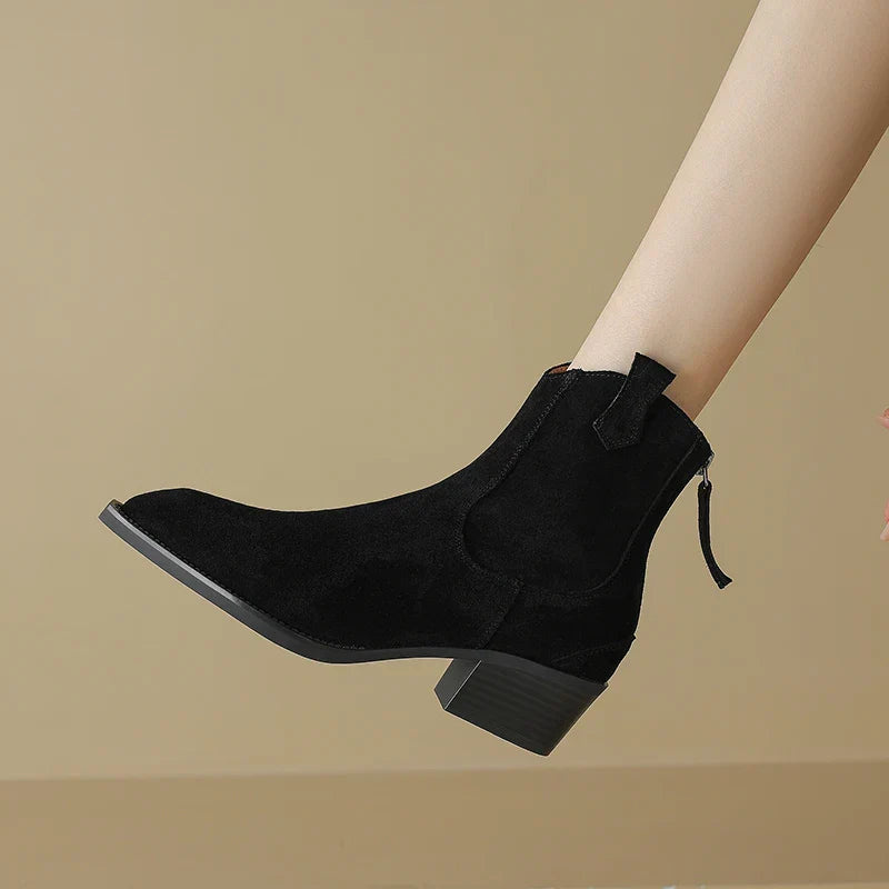Santiag basse noir Daim Femme - Bout pointu