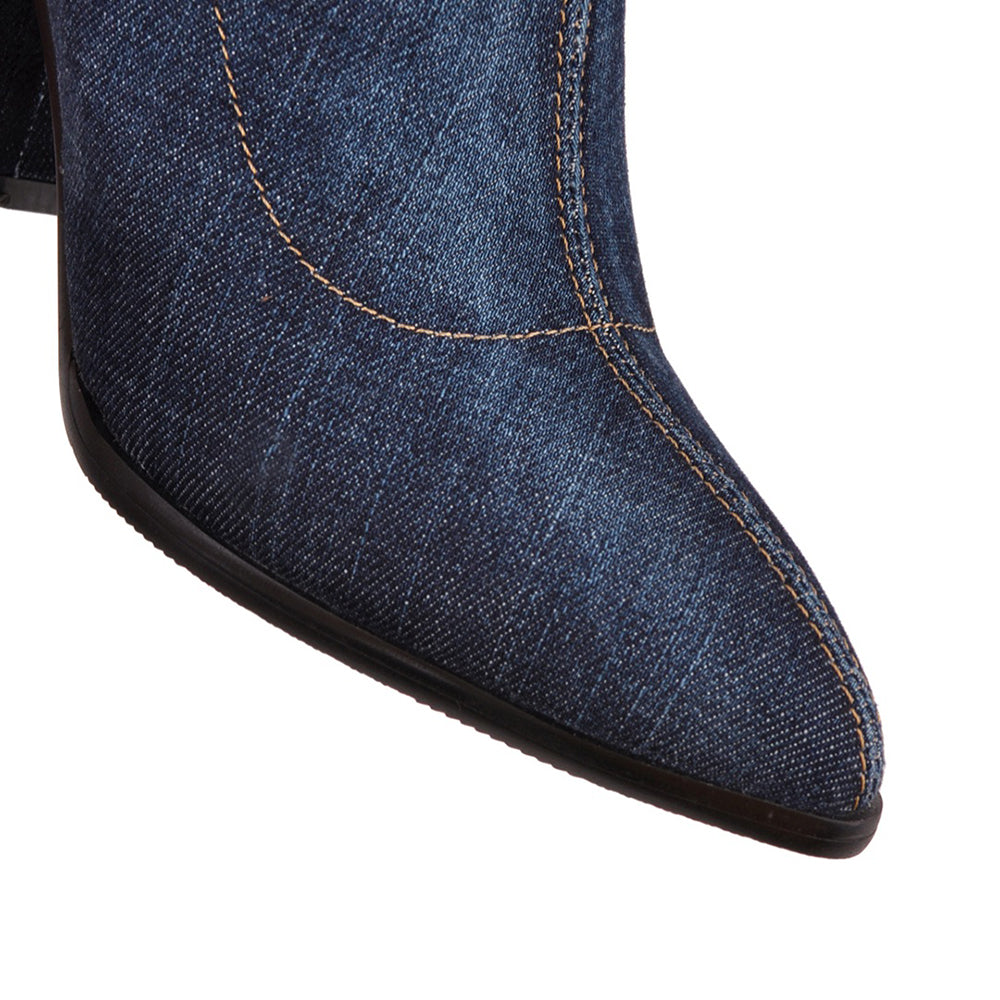 Botte haute bleu Synthétique Femme - Effet denim effiloché