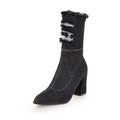 Botte haute noir Synthétique Femme - Denim effiloché