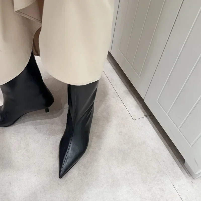 Botte haute noir Simili Cuir Femme - Style minimaliste