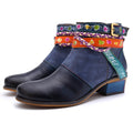 Santiag mi-haute bleu Cuir Femme - Broderies florales, sangles