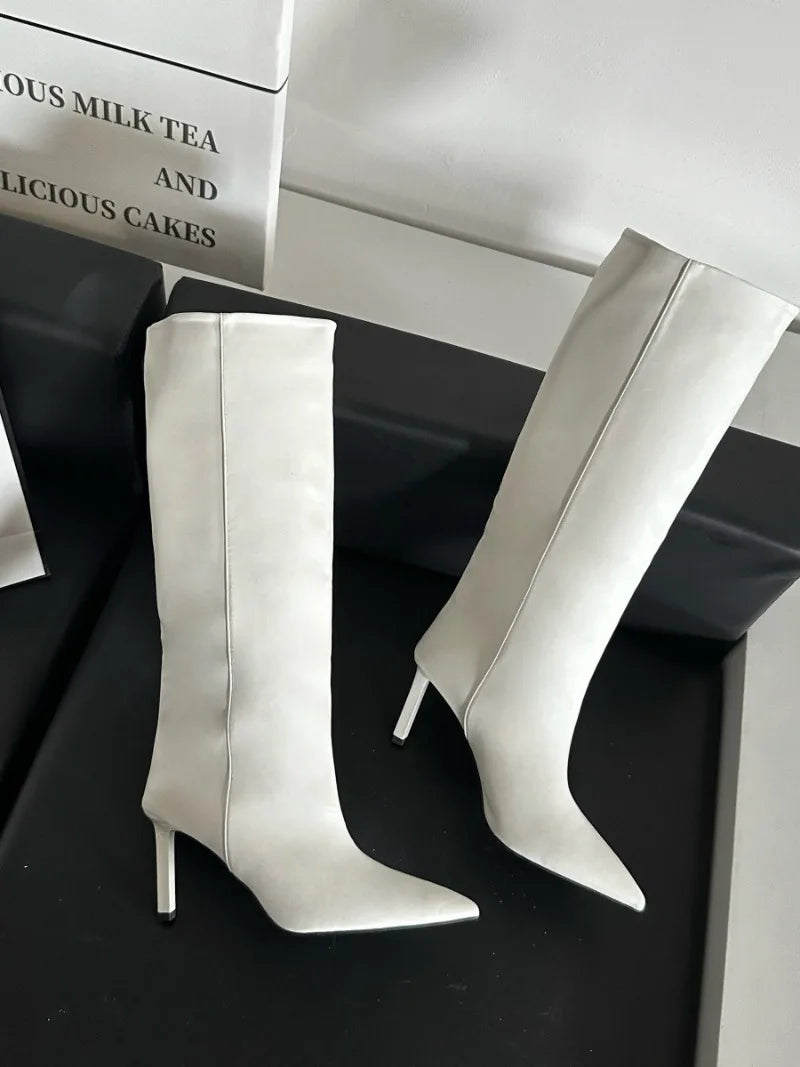 Botte haute blanc Daim Synthétique Femme - Bout pointu