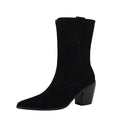 Santiag mi-haute noir Daim Femme - Bout pointu, coutures