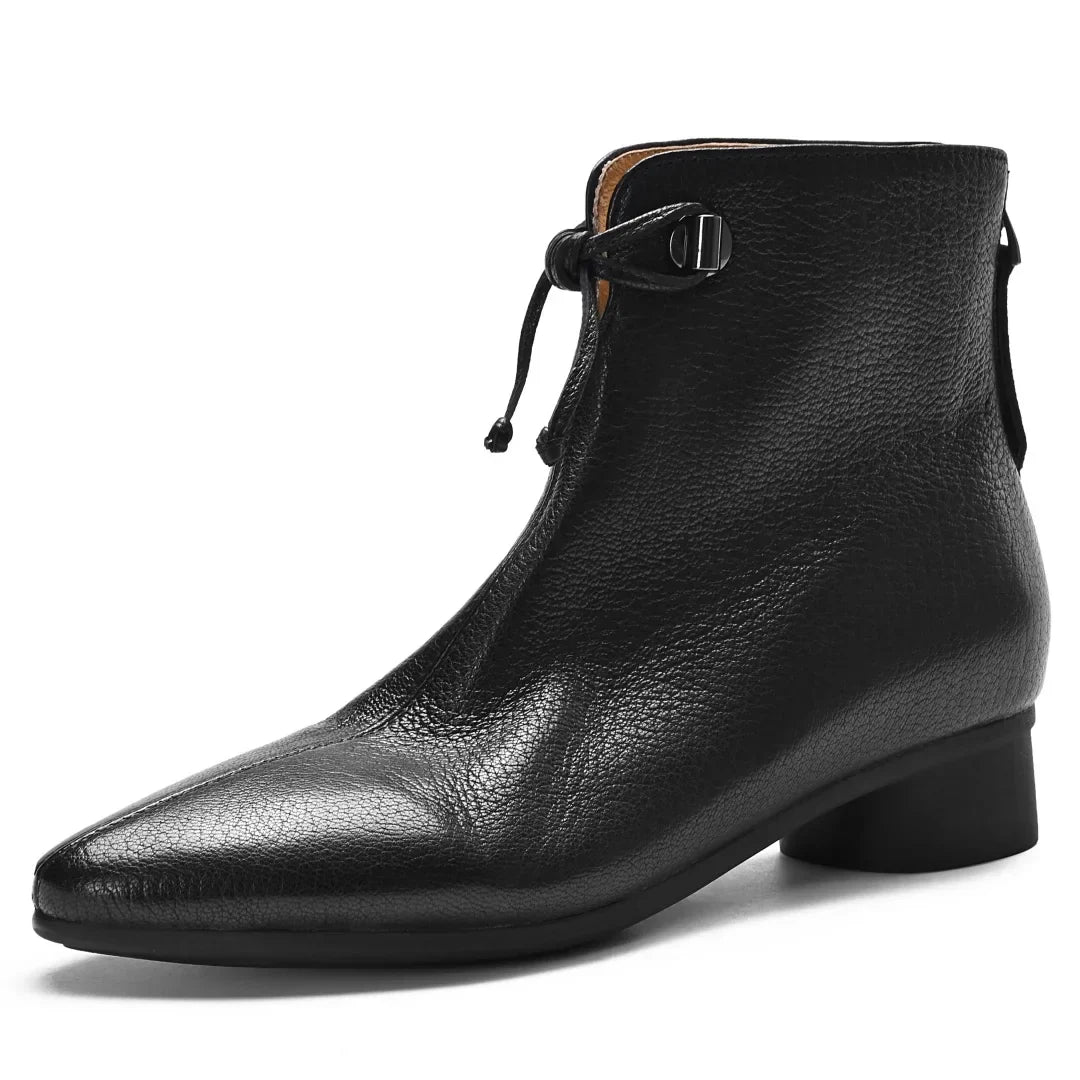 Bottine plate noir Cuir Femme - Nœud papillon