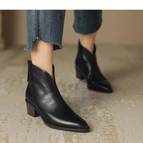 Santiag basse noir Simili Cuir Femme - Talon carré