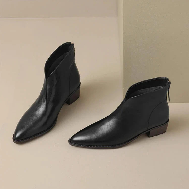 Bottine à talon noir Simili Cuir Femme - Style cowboy, bout pointu