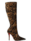 Botte haute marron Synthétique Femme - Léopard, semelle rouge