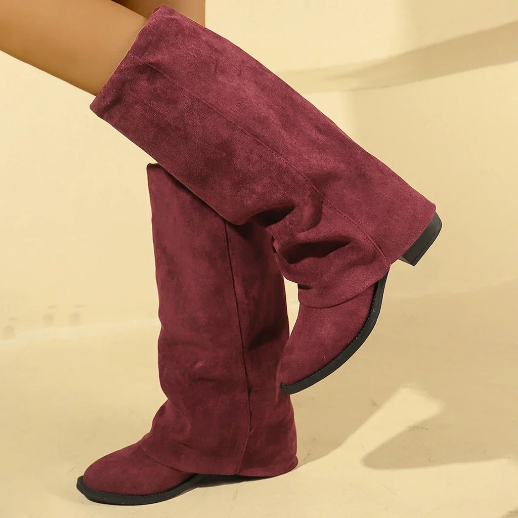 Santiag haute violet Daim Femme - Effet plissé
