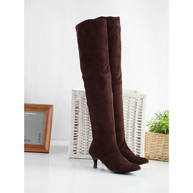 Botte haute marron foncé Daim Femme - Talon fin