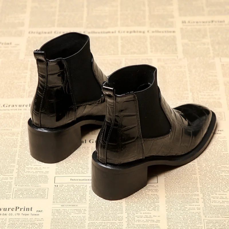 Bottine chelsea noir Synthétique Femme - Crocodile, bout carré