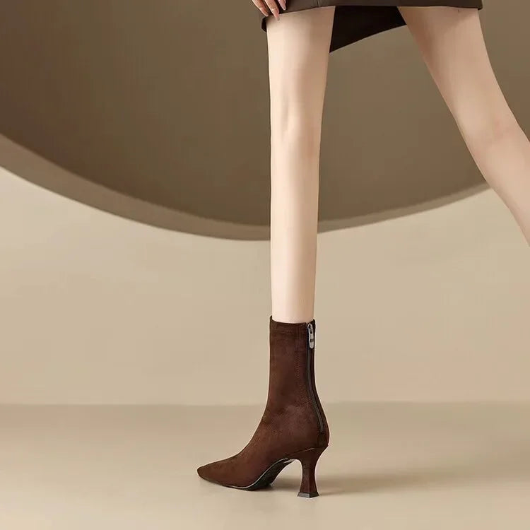 Botte haute marron Daim Synthétique Femme - Bout pointu