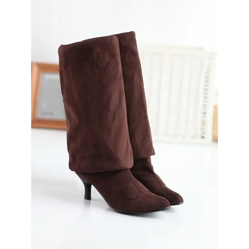 Botte haute marron foncé Daim Femme - Talon fin