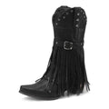 Santiag mi-haute noir Simili Cuir Femme - Franges, étoiles