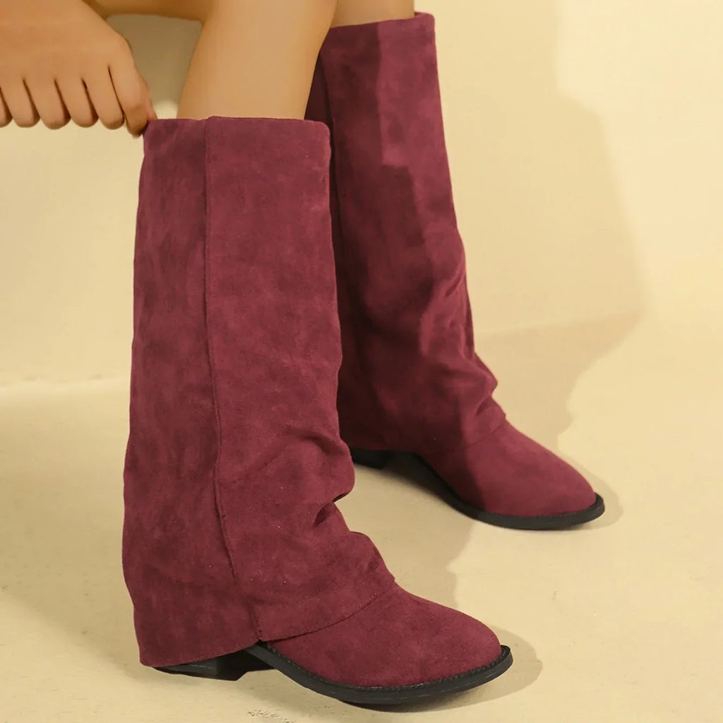 Santiag haute violet Daim Femme - Effet plissé