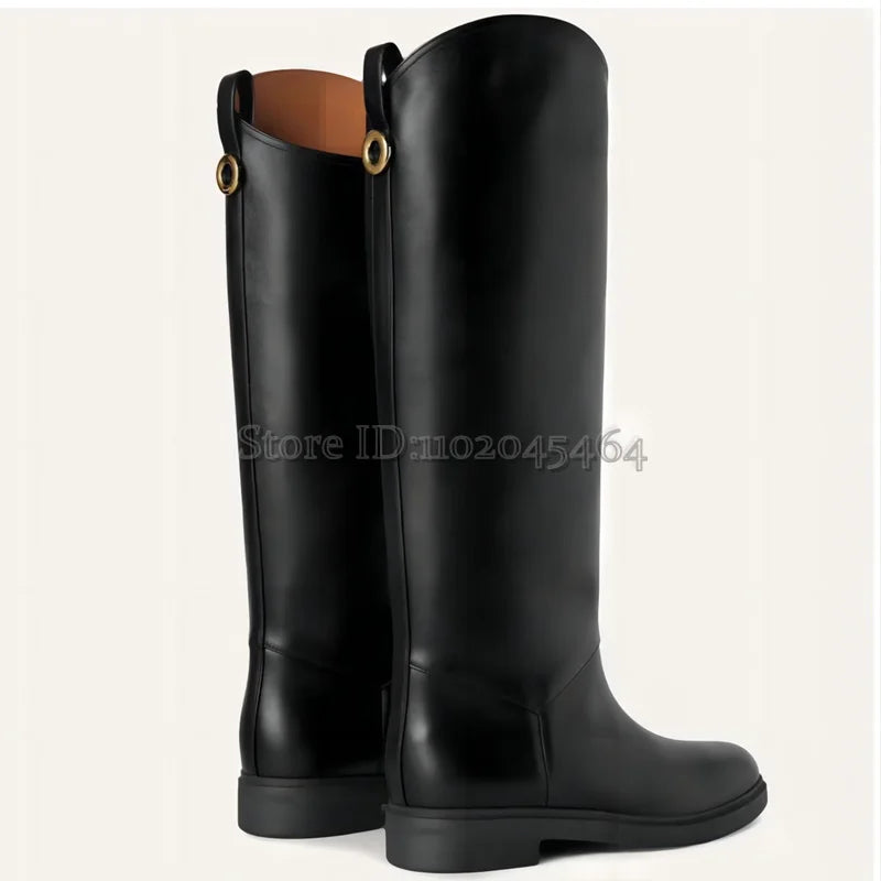Botte haute noir Simili Cuir Femme - Boucle dorée