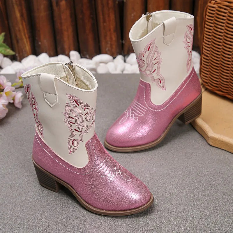 Santiag basse rose à paillettes Synthétique Fille - Broderies western