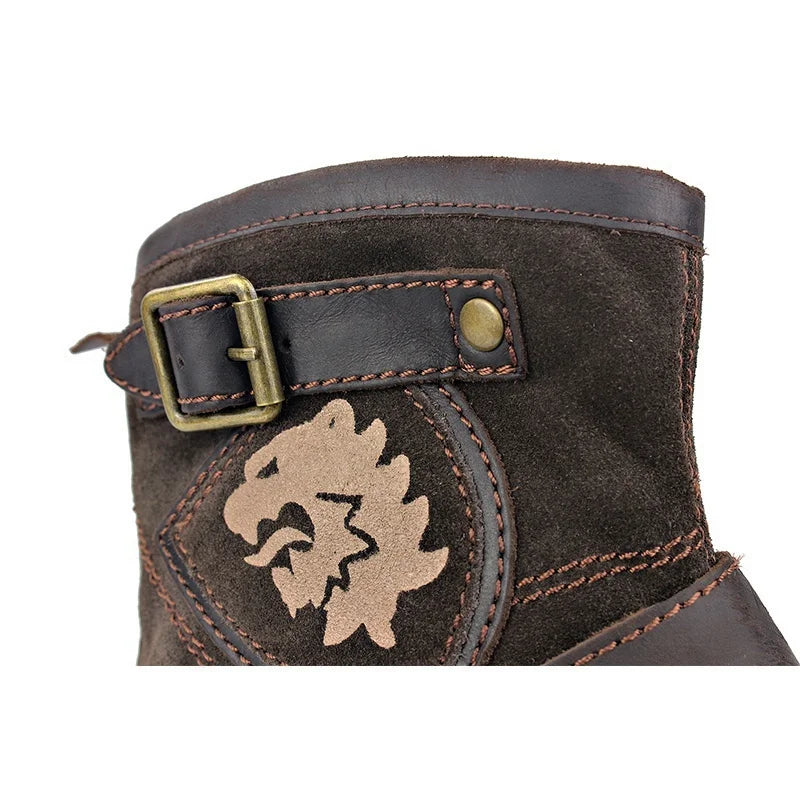 Bottine haute marron foncé Simili Cuir Femme - Motifs floraux et lion